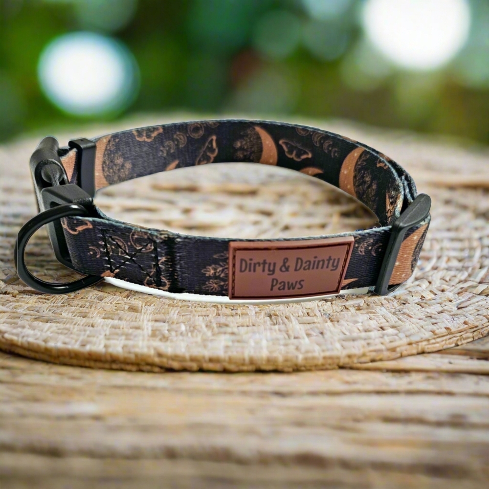 Moon And Moths Celestial Dog Collar- Boho Nights Dog Collar- Nylon Dog Collar - Picture 3 of 9